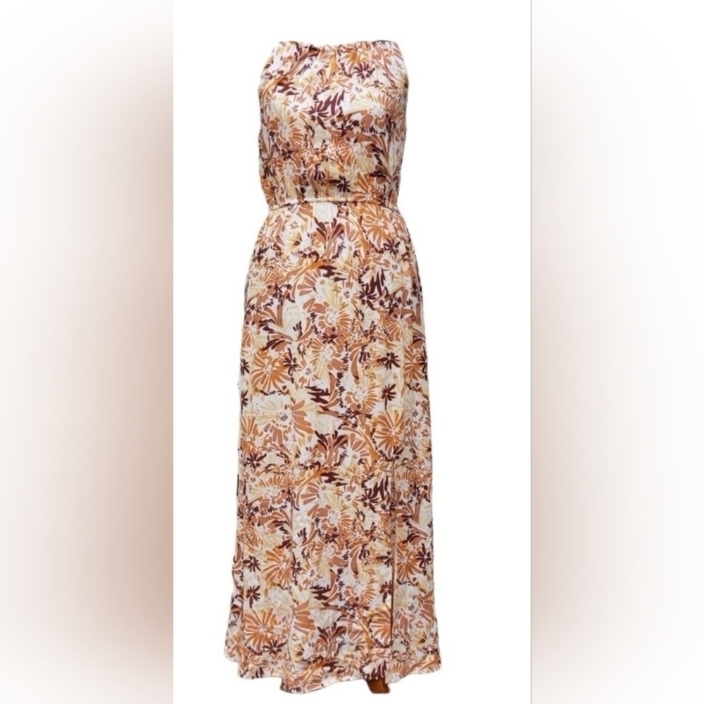 Joie Relvove Womens Floral Halter Maxi Dress Tropical Pockets Size XS